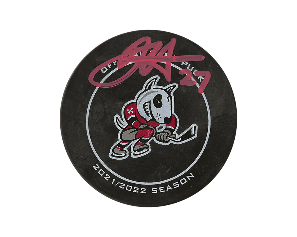 Palet de match officiel des IceDogs de Niagara autographié par Dougie Hamilton