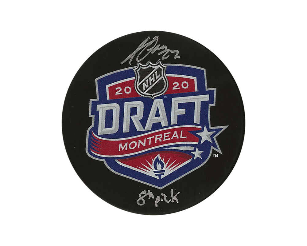 Palet de hockey sur glace Jack Quinn autographe du repêchage de la LNH 2020 avec l'inscription « 8e choix »