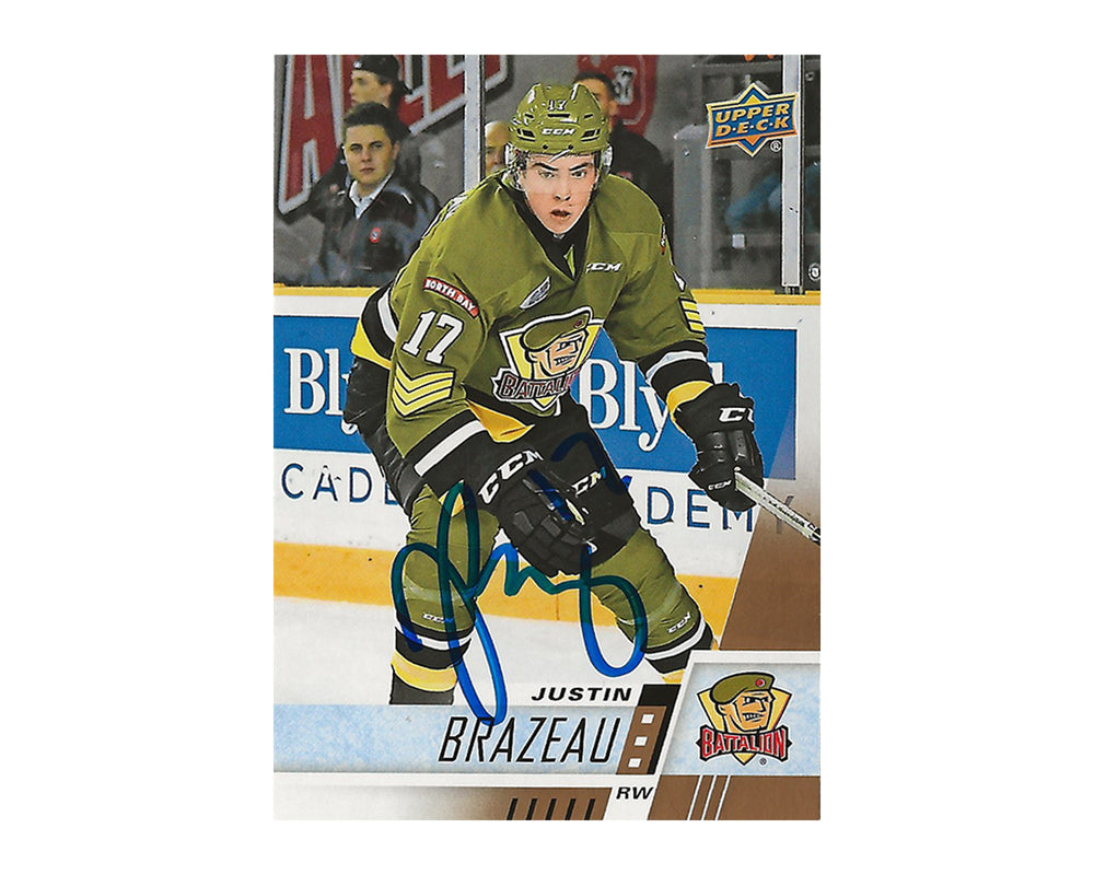 Carte de hockey Justin Brazeau autographiée Upper Deck LCH 2017-18 n° 263