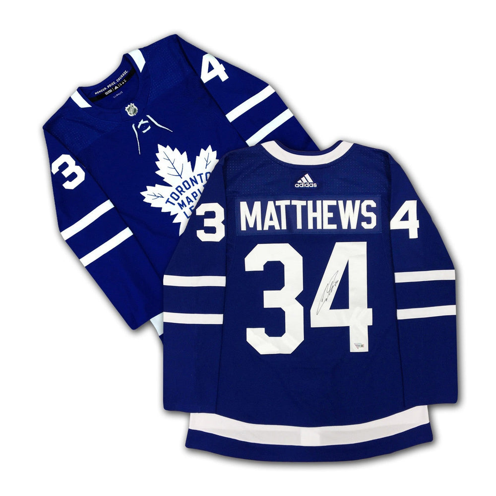 MAILLOT BLEU DES MAPLE LEAFS DE TORONTO SIGNÉ PAR AUSTON MATTHEWS – OBJET DE COLLECTION DE HOCKEY NHL AUTOGRAPHÉ (TAILLE L OU XL)