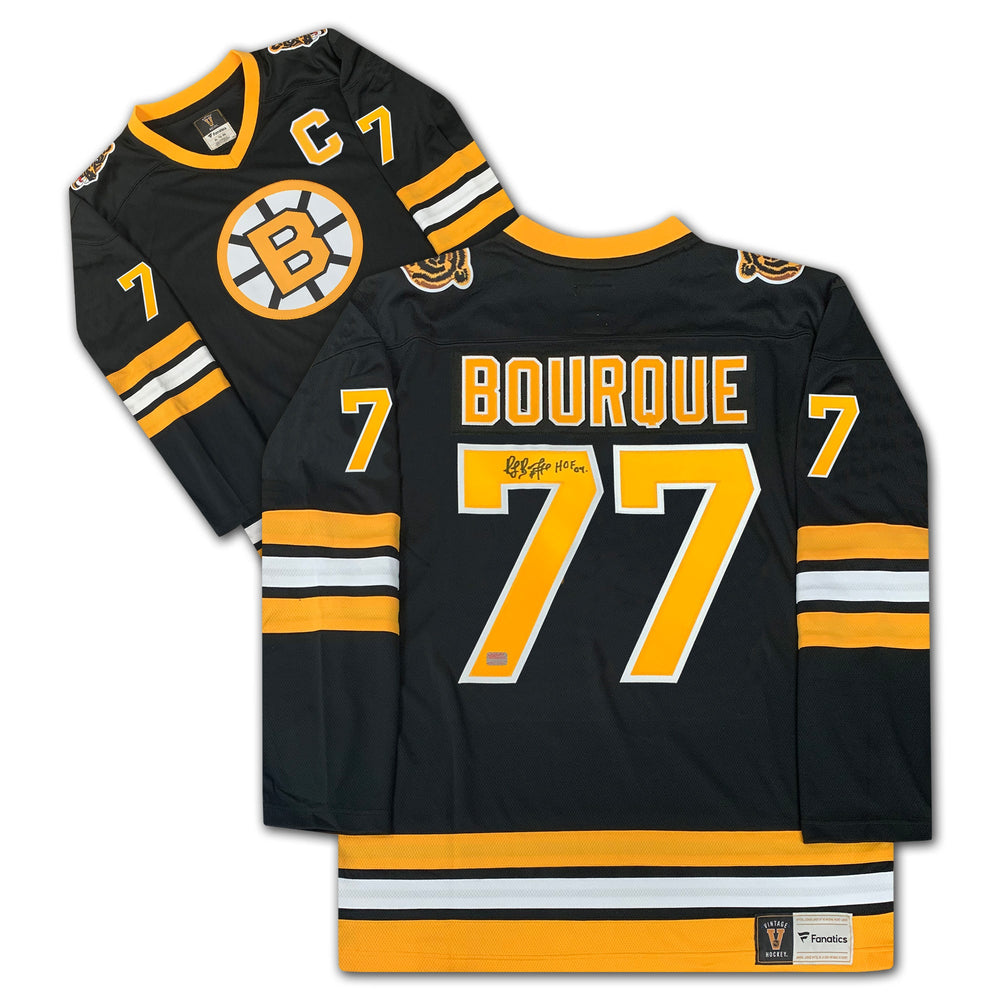 MAILLOT AUTHENTIQUE RAYMOND BOURQUE DES BRUINS DE BOSTON – OBJET DE COLLECTION DE HOCKEY DE LA LNH SIGNÉ (GRANDEUR G OU TG)