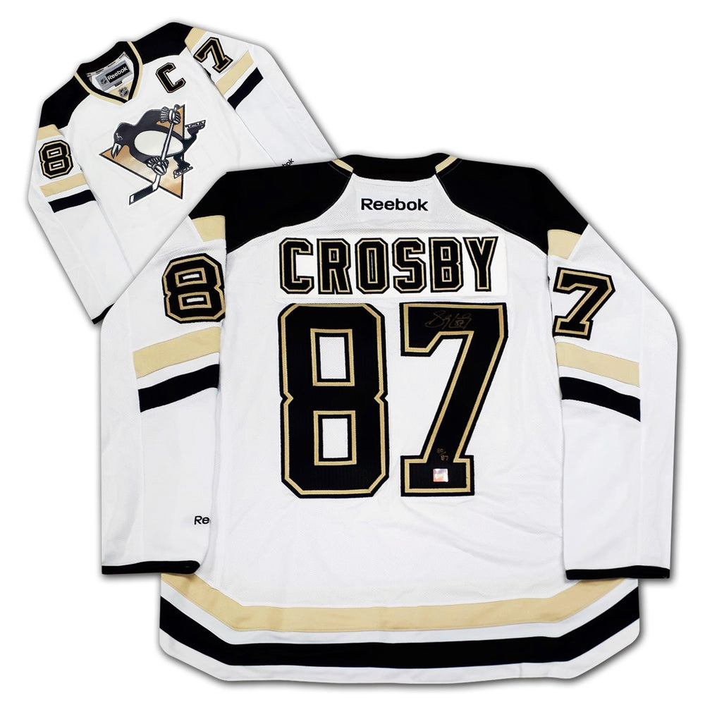 MAILLOT AUTHENTIQUE DE SIDNEY CROSBY, AUTOGRAPHIÉ PAR LES PITTSBURGH PENGUINS, ÉDITION LIMITÉE /87 – OBJET DE COLLECTION RARE DE LA LNH SIGNÉ (GRANDEUR G OU TG)