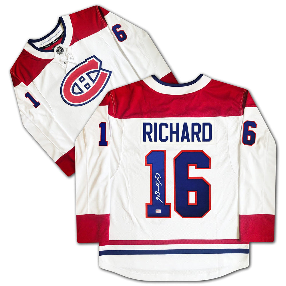 MAILLOT BLANC DES CANADIENS DE MONTRÉAL AUTOGRAPHÉ PAR HENRI RICHARD – OBJET DE COLLECTION DE HOCKEY DE LA LNH SIGNÉ (TAILLE L OU XL)