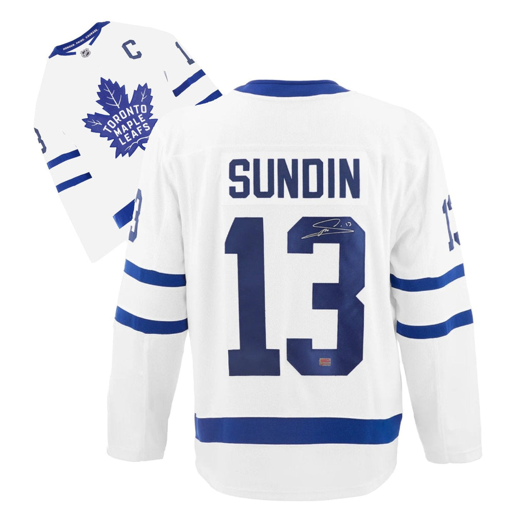MAILLOT BLANC DES MAPLE LEAFS DE TORONTO AUTOGRAPHÉ PAR MATS SUNDIN – OBJET DE COLLECTION DE HOCKEY LNH SIGNÉ (TAILLE L OU XL)