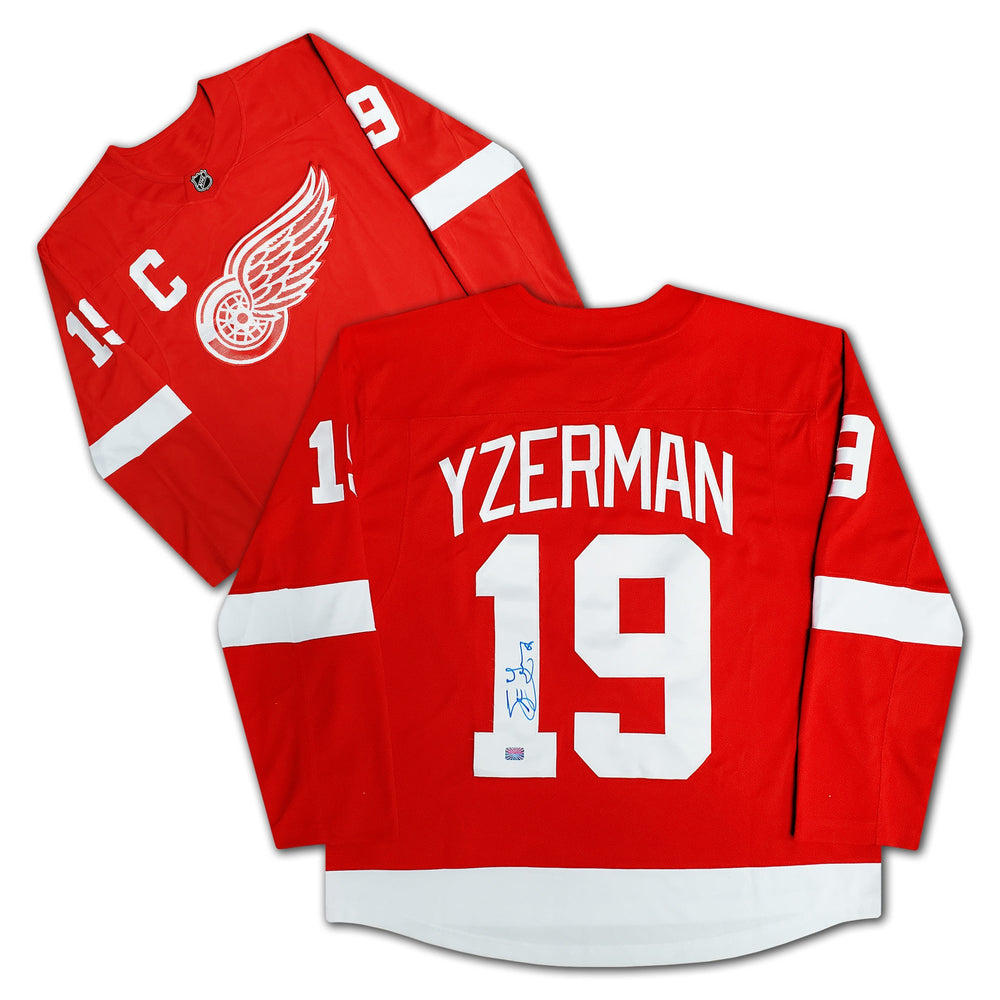 MAILLOT ROUGE DES RED WINGS DE DÉTROIT AUTOGRAPHÉ PAR STEVE YZERMAN – SOUVENIR DE HOCKEY DE LA LNH, PIÈCE DE COLLECTION SIGNÉE (TAILLE L OU XL)