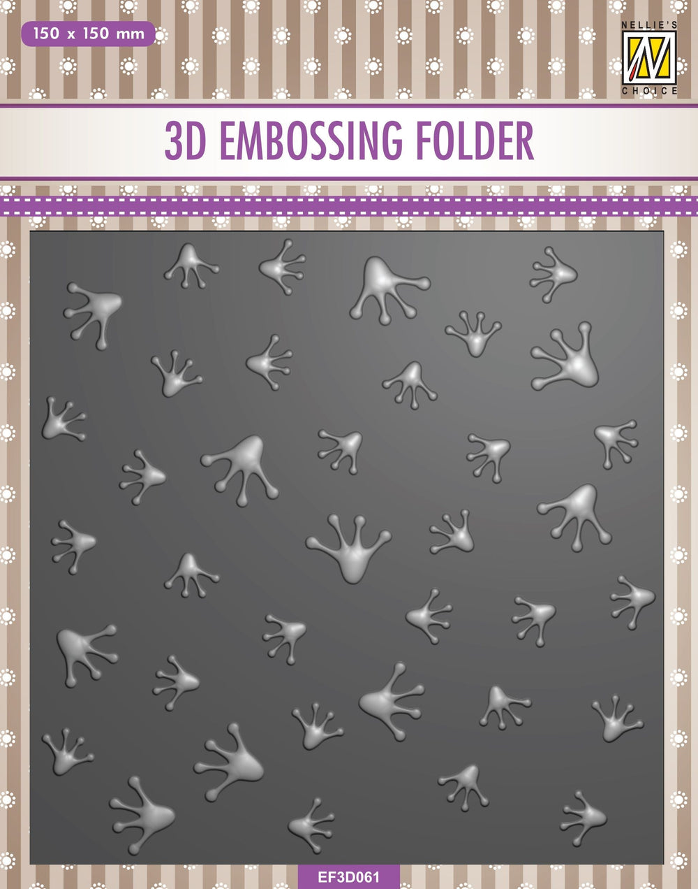 Nellie's Choice 3D Embossing Folder Square - Frog Series - Frog Footprints