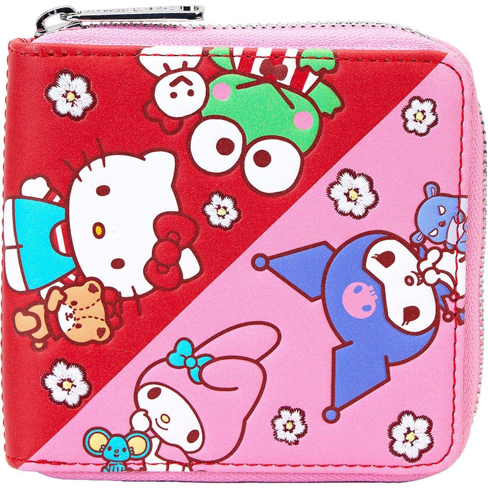 Portefeuille à glissière série blocs de couleurs rouge et rose Hello Kitty & Friends de Loungefly
