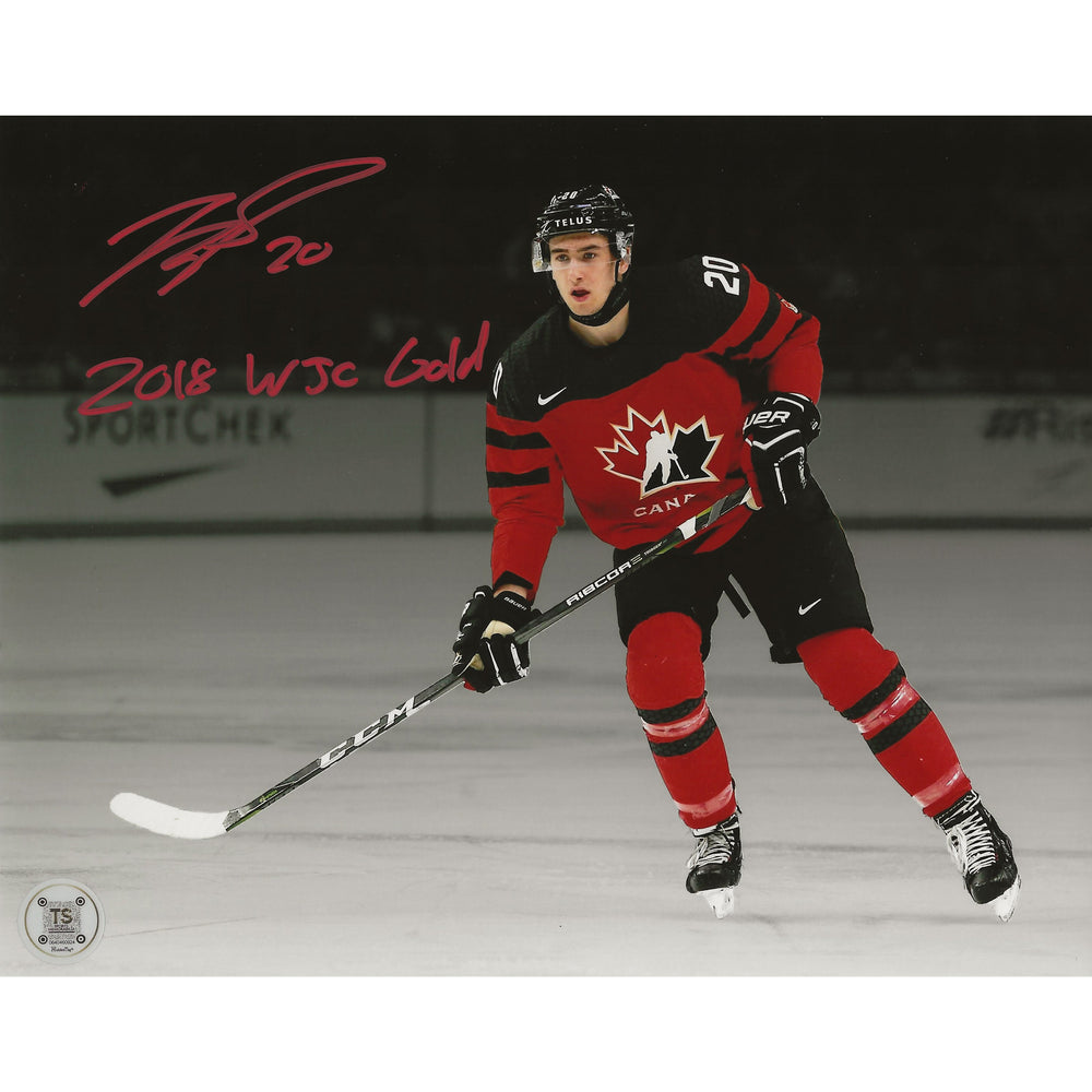 Michael McLeod Autographed Team Canada World Juniors Spotlight Inscribed "2018 WJC Gold" 8x10 Photo