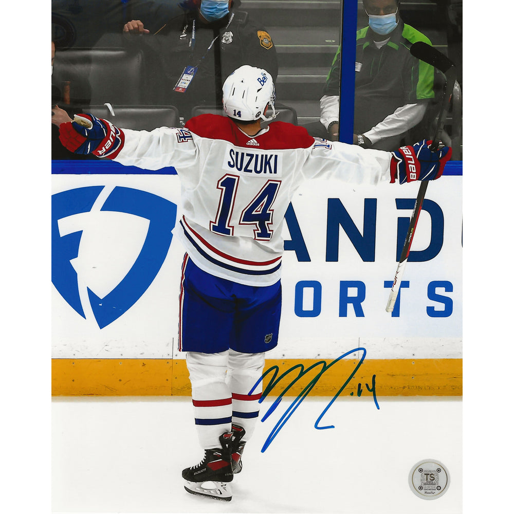 Photo 8x10 de Nick Suzuki autographiée, célébration de but, Canadiens de Montréal