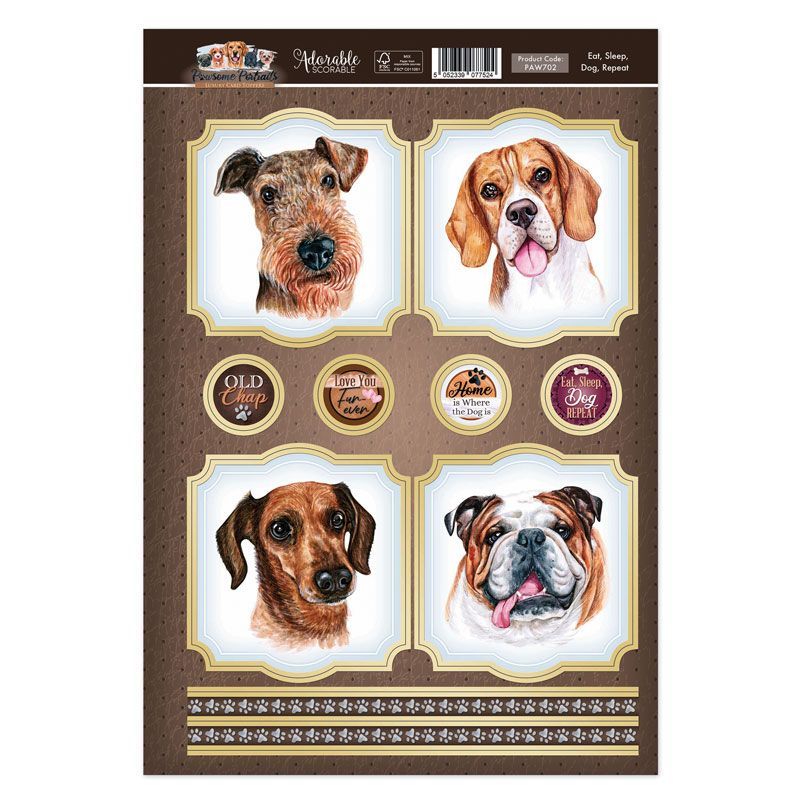 Feuille de dessus de carte Manger, dormir, chien, recommencer