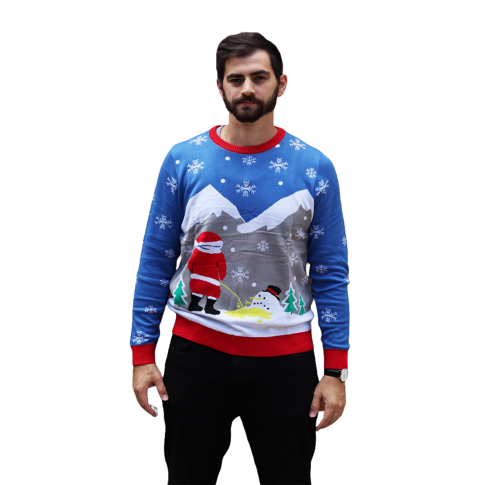 Pull de Noël « Père Noël urinant sur un bonhomme de neige en train de fondre »