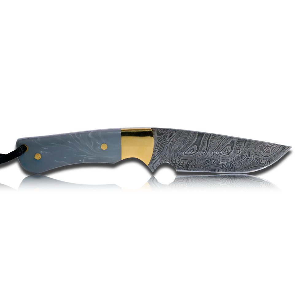 Couteau de chasse Kaito en acier Damas, lame de 4 pouces avec étui en cuir de première qualité