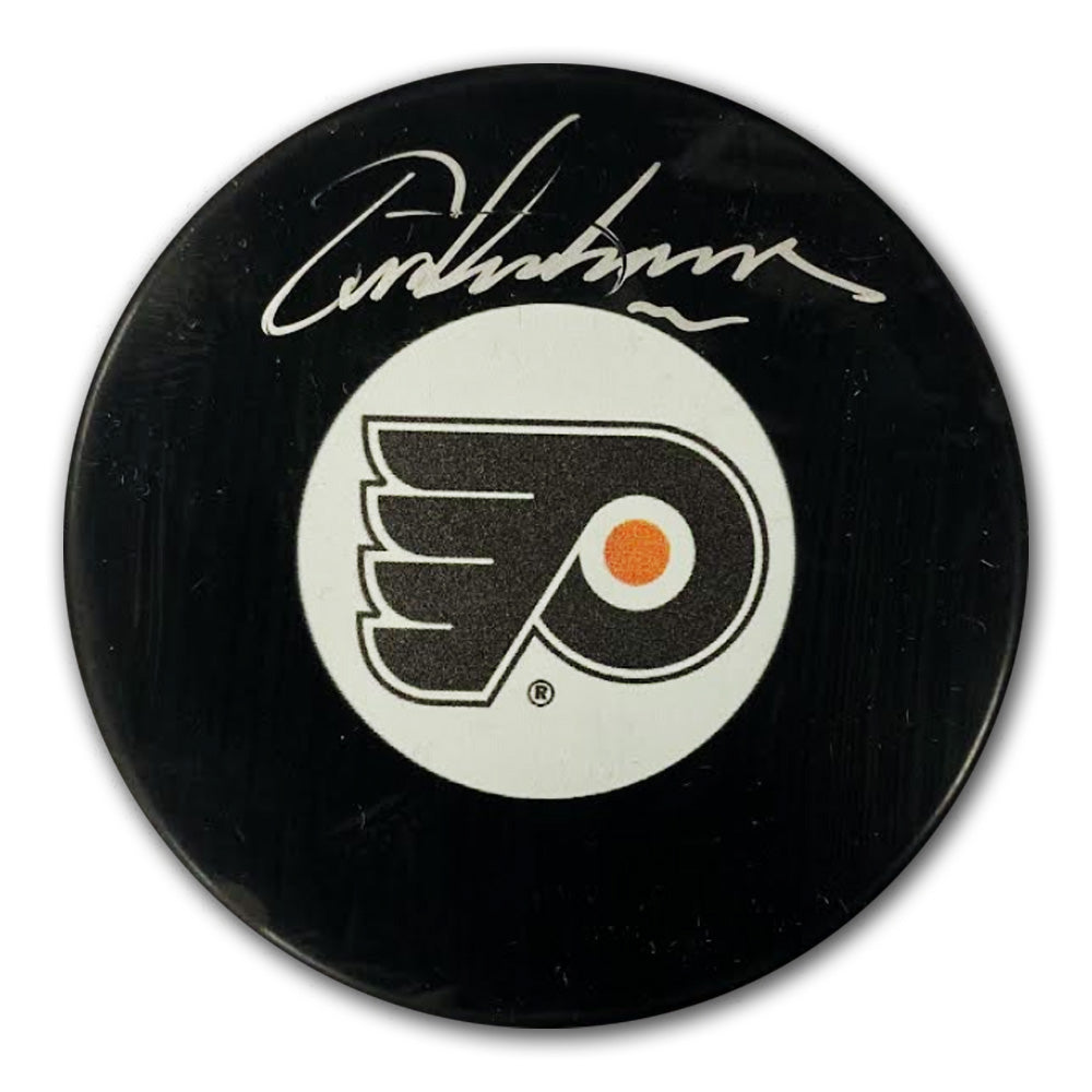 ERIC LINDROS AUTOGRAPHED PHILADELPHIA FLYERS PUCK – OFFICIAL NHL COLLECTIBLE LARGE LOGO
