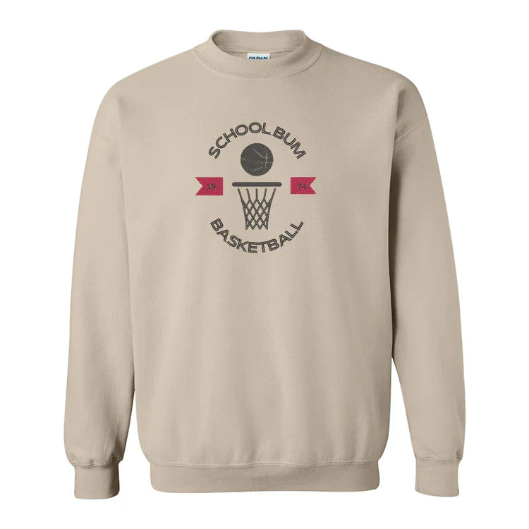 Embroidered "School Bum Basketball" Crewneck