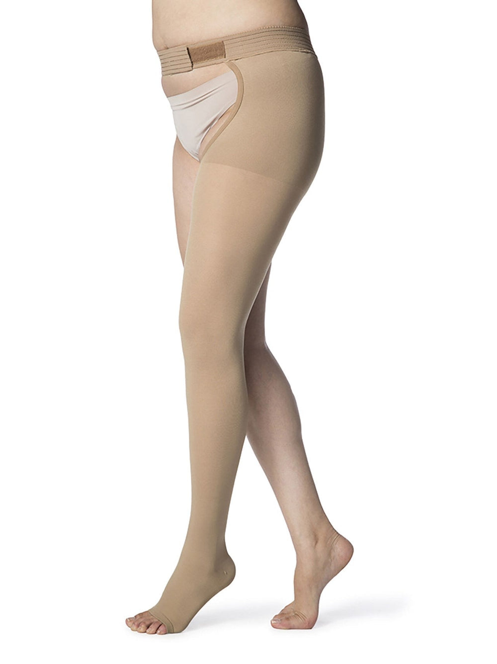 Sigvaris 860 Bas autofixants opaques 30-40 mmHg, cuisse avec attache à la taille pour femmes, bout ouvert