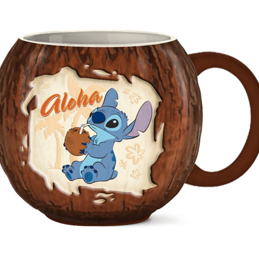 Tasse sculptée 3D Stitch Aloha en forme de noix de coco en céramique