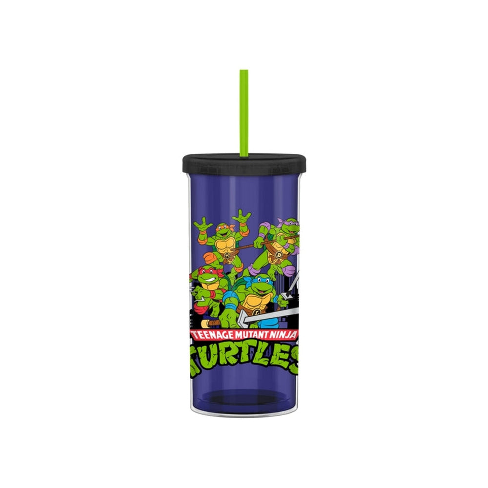 Les Tortues Ninja Adolescentes Mutantes Groupe Ville Logo Rétro Verre à Boissons Froides en Plastique de 20 oz avec Couvercle