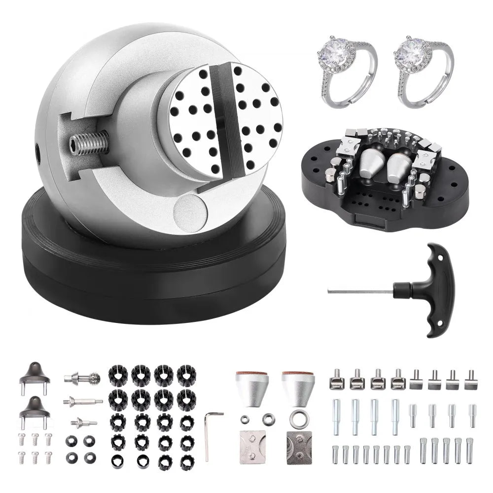 VEVOR Étau à rotule, outil de gravure 5 po, étau de bloc de gravure à rotation 360°, 69 accessoires pour bloc de gravure de bijoux, étau standard pour incrustation de pierres précieuses et gravure à petite échelle