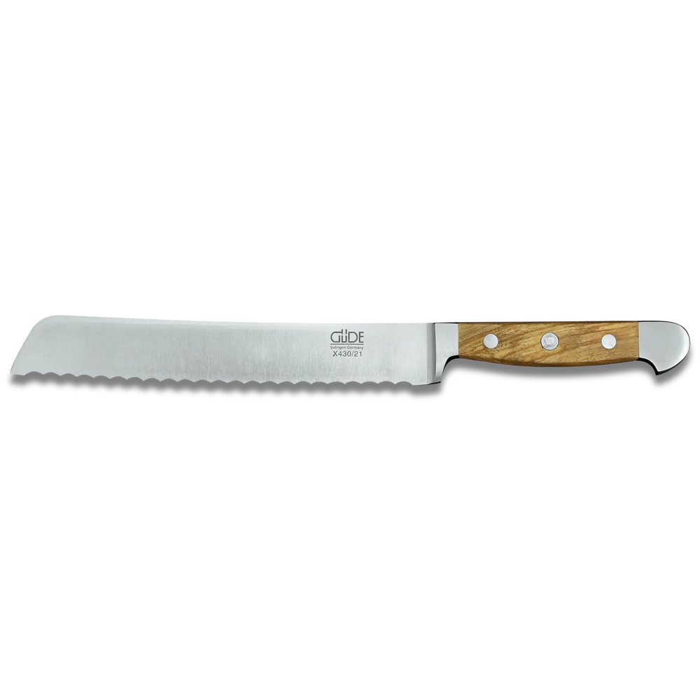 ALPHA OLIVE | Couteau à pain lame 8" | Forgé à la main / Manche en bois d'olivier