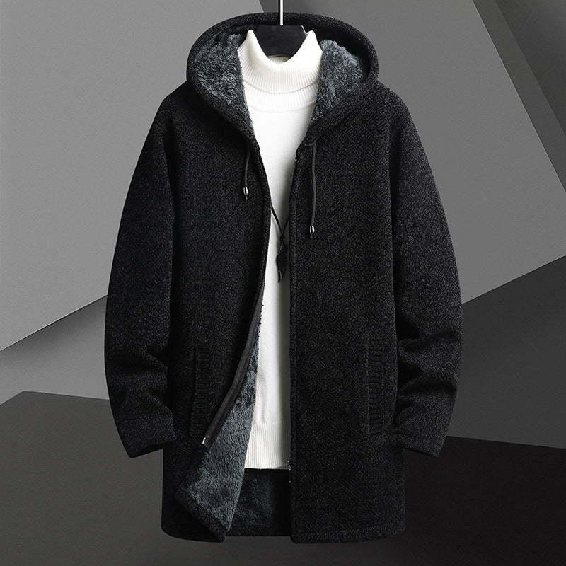 Chandail à capuchon pour hommes avec doublure en molleton – Veste d'hiver mi-longue à fermeture éclair