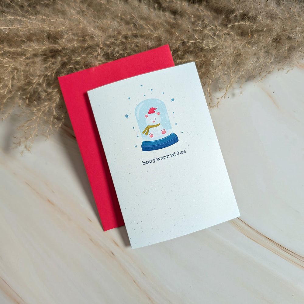 Mini Carte de Vœux Hivernale Globe de Neige : Vœux Chaleureux d'Ours