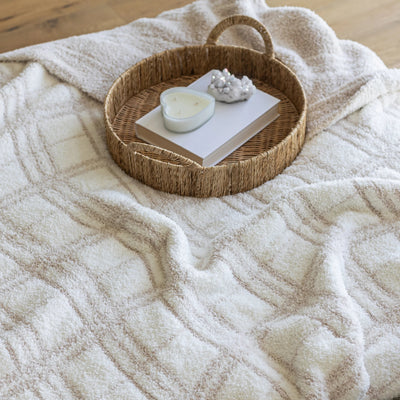 Jeté Étendu à Carreaux Rose Beige et Blanc