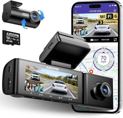 Azdome M590 3 channel 2k front 1080P inside cabin and Rear dashcam