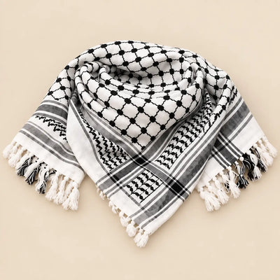 Classic Palestinian Keffiyeh Scarf – Keffiyeh - Original Black and White kufiyah- Al-Thawra