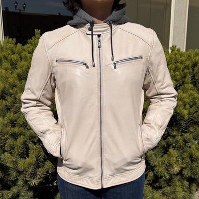 Men’s Hooded Leather Jacket. Sheep Leather Jacket with Removable Hood
