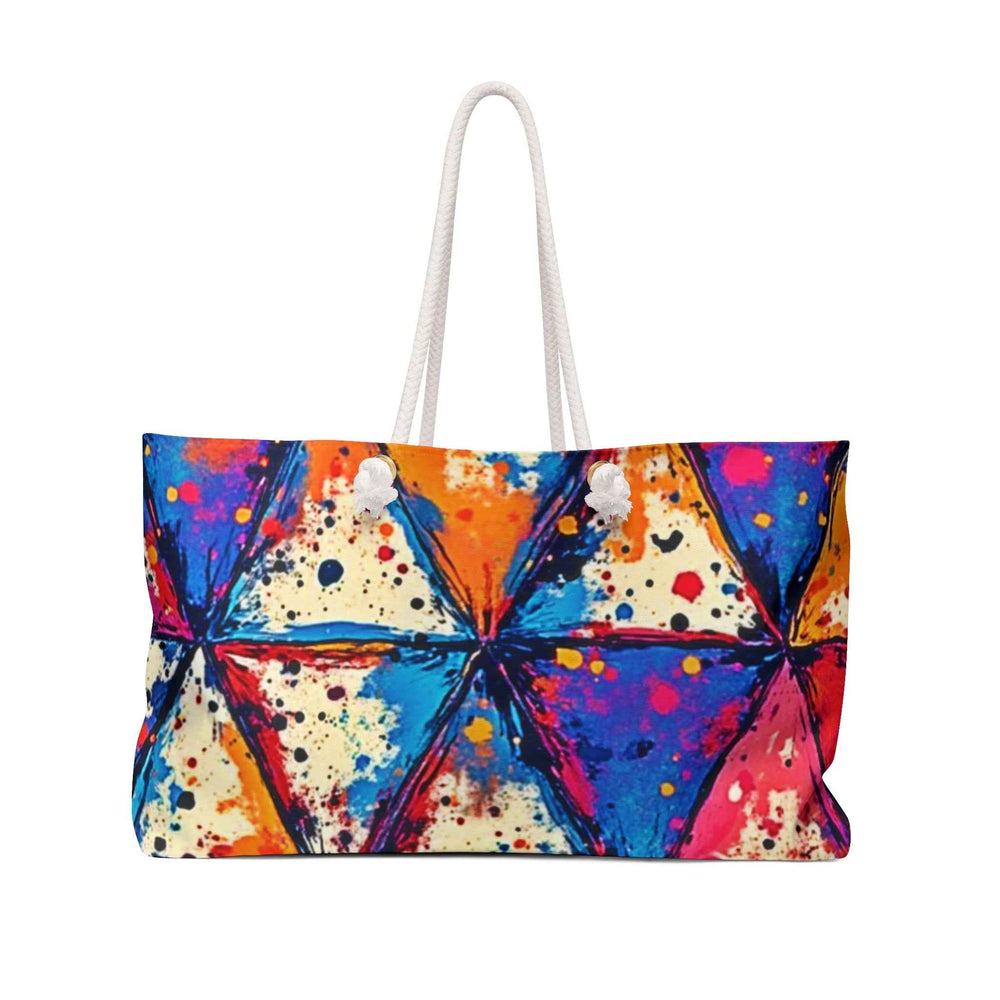 Colorful Geometric Triangle Print Weekender Bag | Abstract Splash Pattern, Large Tote Bag
