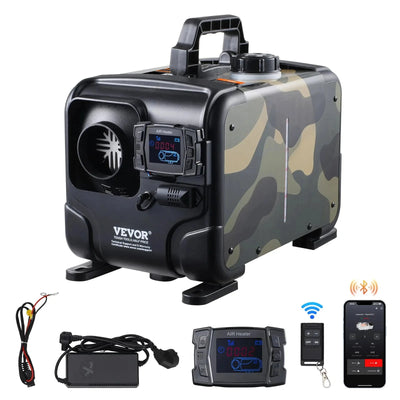 Chauffage diesel 8KW VEVOR, Chauffage à air tout-en-un 12V/24V, Application Bluetooth, Télécommande et Écran, Alarme CO, Chauffage rapide horizontal portable pour véhicules et garage