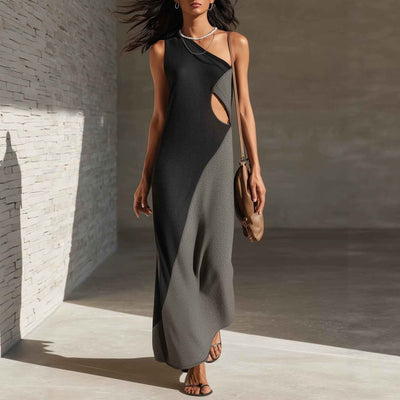Robe mi-longue asymétrique pour femme, style patchwork décontracté