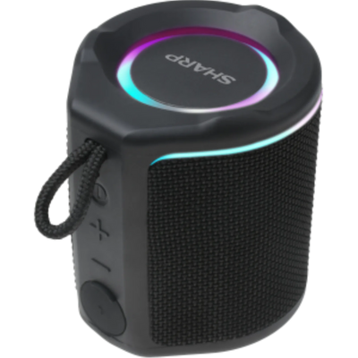 Sharp GX-BT190-BK Ultra-Portable Bluetooth Speakers – IP67 Waterproof & Dustproof, 15-Hour Battery, LED Mood Lighting – Black