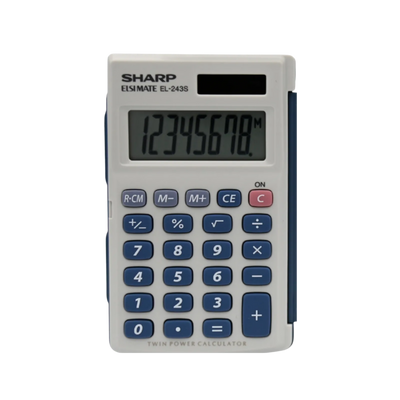 Sharp EL243S 8-Digit Hand-held Calculator – Twin Power Solar & Battery with Protective Cover