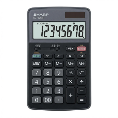Sharp EL-760RMT Twin Power XL 8-Digit Professional Desktop Calculator – Battery & Solar Powered