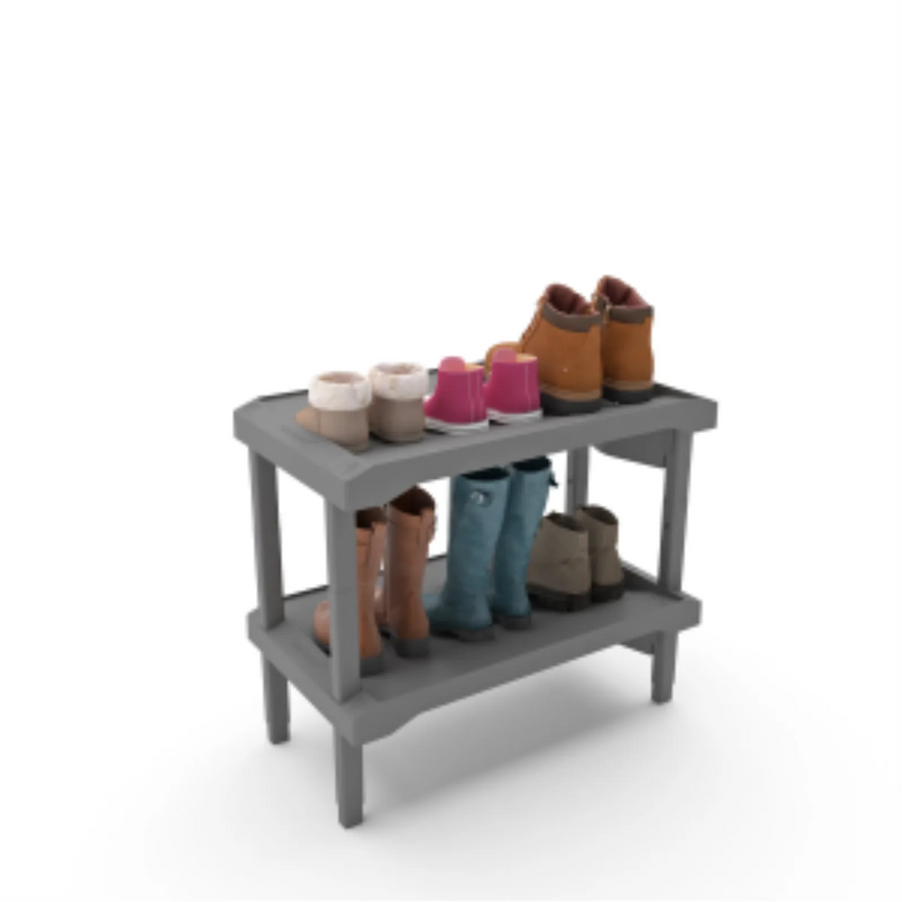 Best Winter boot rack - 2 tier channeling water into container. Light grey color. Made In Canada.