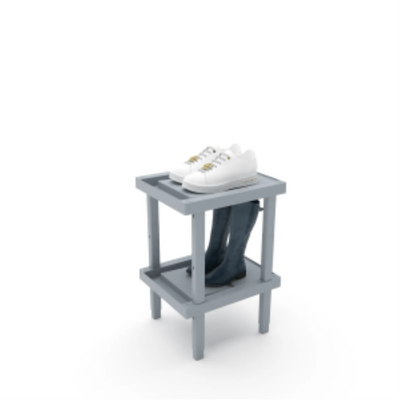 Râtelier Rakabot LOCKER 2 niveaux, pour chaussures et bottes, avec récupération d'eau et de boue. Peut contenir 2 paires. Empilable jusqu'à 4 niveaux. Sans dégouttement. Plastique robuste facile à nettoyer. Couleur gris pâle. Invention fabriquée au Canada