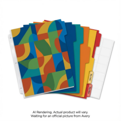 Diviseurs Avery pour imprimante laser/jet d'encre à onglets larges Avery, 5 onglets, motif Instinct