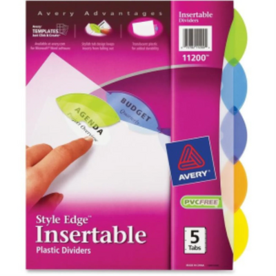 11220 BIG TAB INSERTABLE DIVIDERS, 5 TAB, 1 SET, EXTRA WIDE