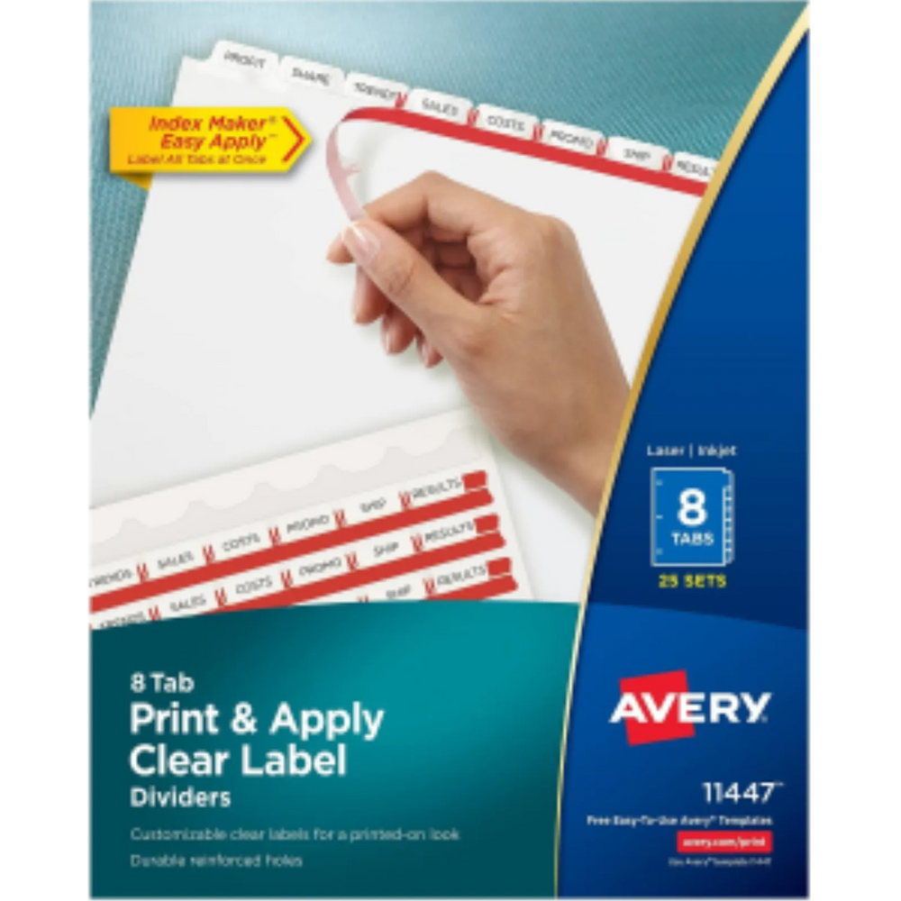 INDEX MAKER CLEAR LABEL DIVIDERS, 8 TAB, 25 SETS, WHIT