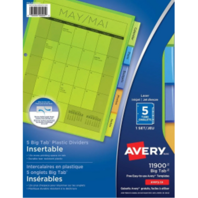 11900 PLASTIC DIVIDERS, 5 TAB, 1 SET, MULTICOLOUR