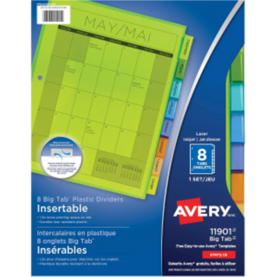 PLASTIC DIVIDERS, 8 TAB, 1 SET, MULTICOLOUR