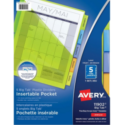 PLASTIC POCKET DIVIDERS, 5 TAB, 1 SET, MULTICOLOUR