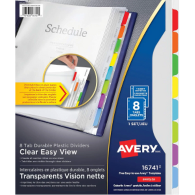 16741 CLEAR EASY VIEW DIVIDERS 8-TAB, MULTI-COLORED TABS AND