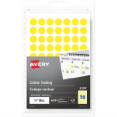 2399 Étiquettes Avery® de Codage par Couleur Amovibles, Écriture Manuelle, ½" Jaune / Amovibles