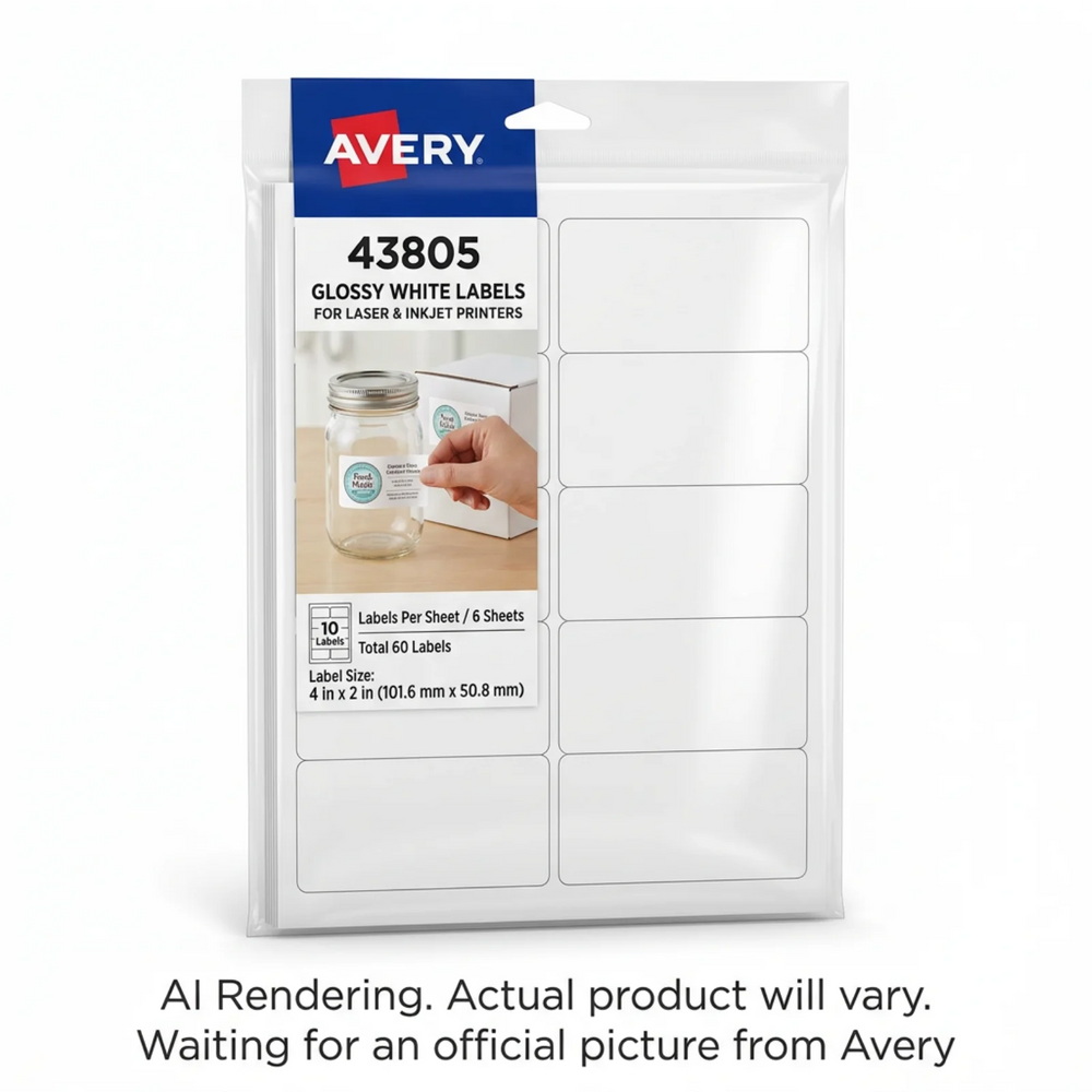 Avery Laser/Inkjet Glossy White Labels, 2" x 4", Permanent, 6 sheets/pkg, 60 labels/pkg