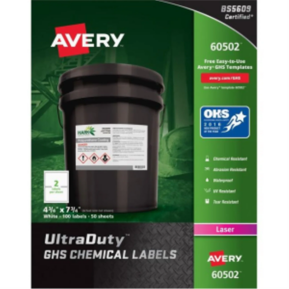 Avery Laser Ultraduty Industrial Labels 4¾" x 7¾", Permanent, White, 50 sheets/box, 100 labels/box