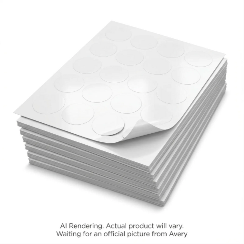 Avery Laser White Soap and Candle Labels, 2" Diam., Permanent, 8 sheets/env, 96 labels/env