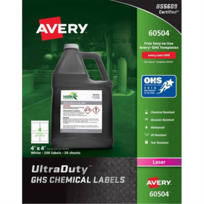 Avery Laser Ultraduty Industrial Labels 4" x 4", White, 200 Labels (60504)