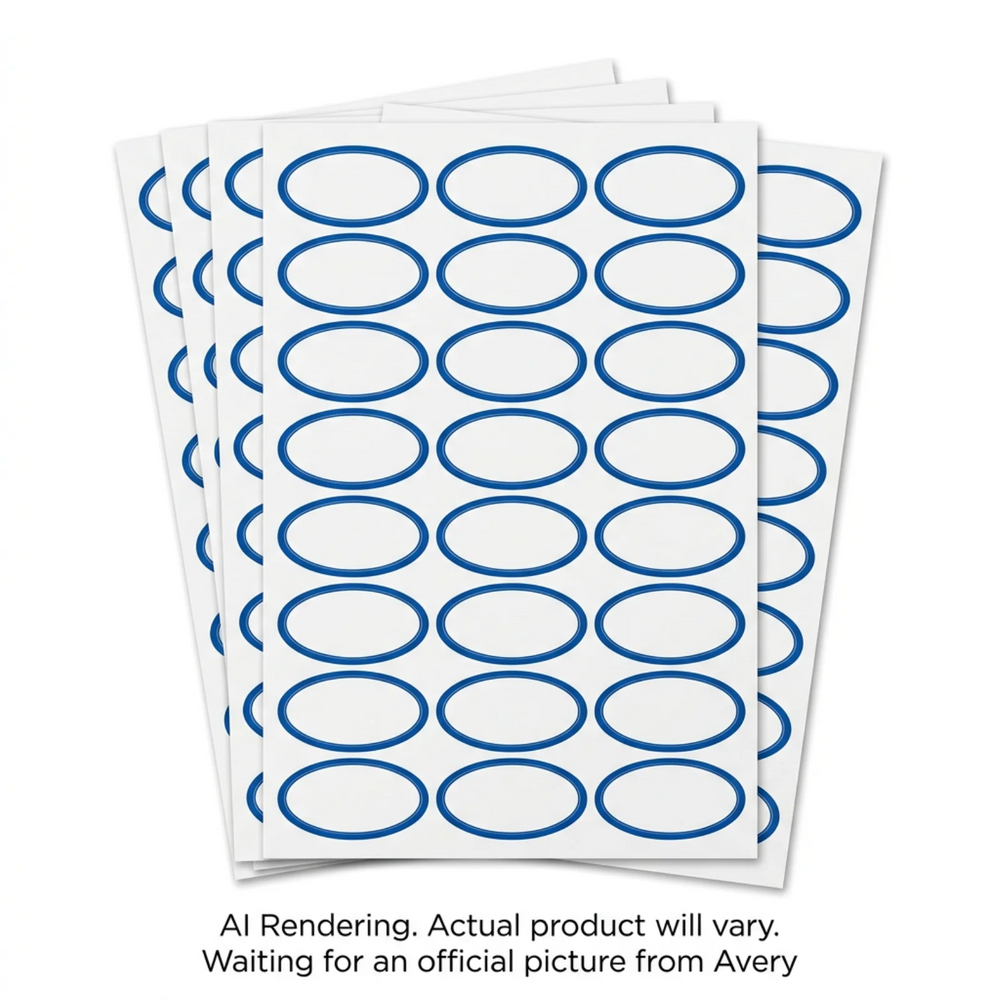 Hand-write White Oval Labels w Blue Border, 1¼" x 2¼", Washes away, 30/pkg
